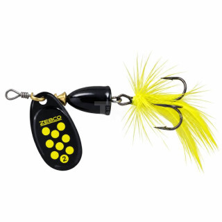 Въртяща Блесна Zebco Trophy Z-Vibe & Fly №1 – 4g – Black Body/Silver Black-Yellow Dots/Yellow Fly