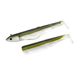 Fiiish Black Minnow No2 Combo Jig Head 10g + 2 Lure Bodies 9cm Kaki